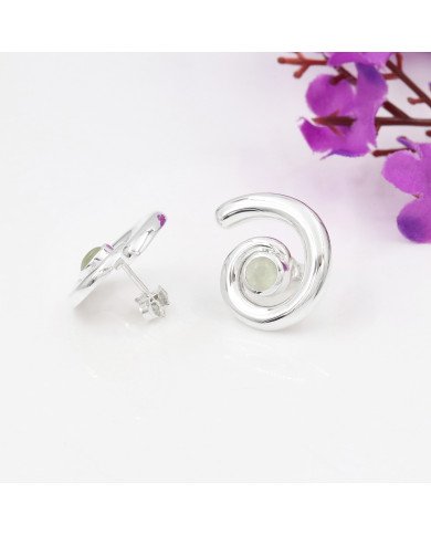 Prehanite Spiral Shape Studs | 925 Sterling Silver Handcrafted 5mm Round