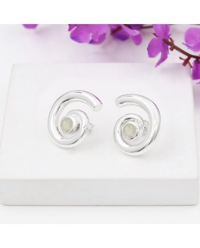Prehanite Spiral Shape Studs | 925 Sterling Silver Handcrafted 5mm Round