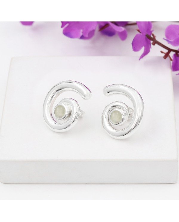 Prehanite Spiral Shape Studs | 925 Sterling Silver Handcrafted 5mm Round