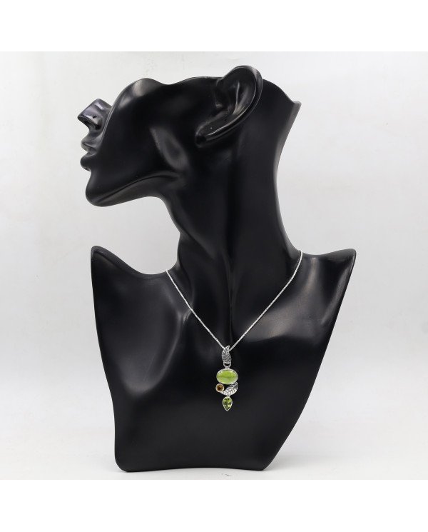 Idocrase Pendant with Peridot & Citrine | 925 Silver Handmade Jewelry