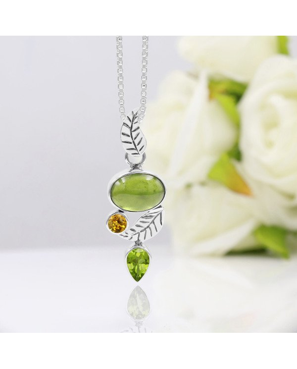 Idocrase Pendant with Peridot & Citrine | 925 Silver Handmade Jewelry