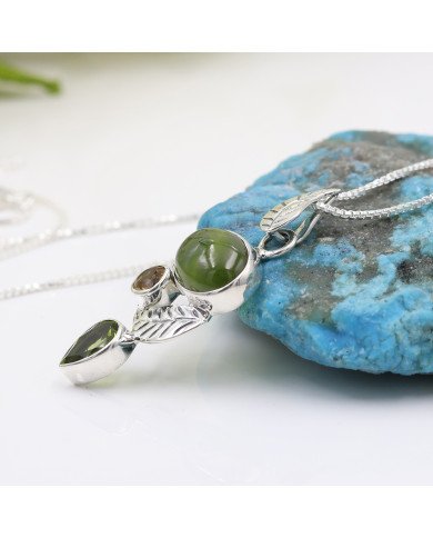 Idocrase Pendant with Peridot & Citrine | 925 Silver Handmade Jewelry