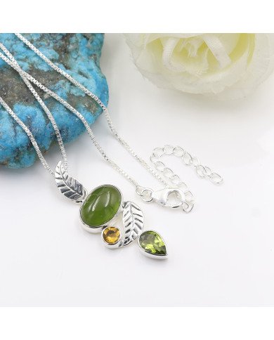 Idocrase Pendant with Peridot & Citrine | 925 Silver Handmade Jewelry