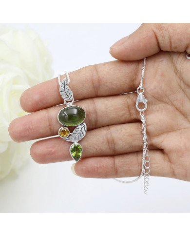 Idocrase Pendant with Peridot & Citrine | 925 Silver Handmade Jewelry