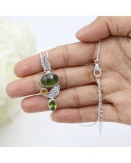 Idocrase Pendant with Peridot & Citrine | 925 Silver Handmade Jewelry