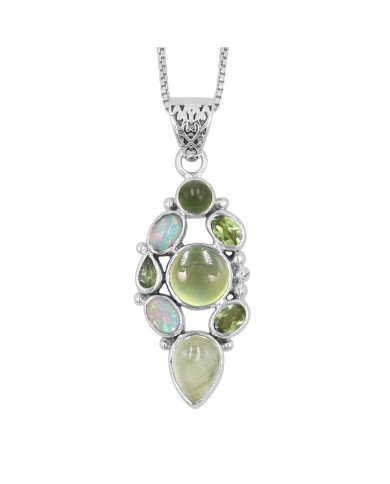 Prehnite Pendant | 925 Sterling Silver Handmade Multi Gemstone Jewelry