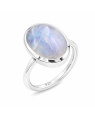 925 Sterling Silver Rainbow Moonstone Oval Shape Solitaire Ring