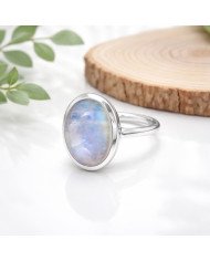 Elegant 925 Sterling Silver Rainbow Moonstone Oval Cut Statement Ring for Her