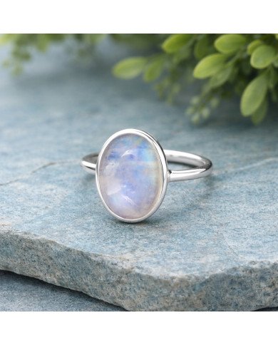Elegant 925 Sterling Silver Rainbow Moonstone Oval Cut Statement Ring for Her