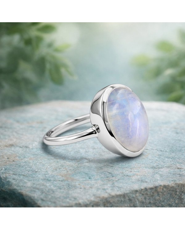 Elegant 925 Sterling Silver Rainbow Moonstone Oval Cut Statement Ring for Her