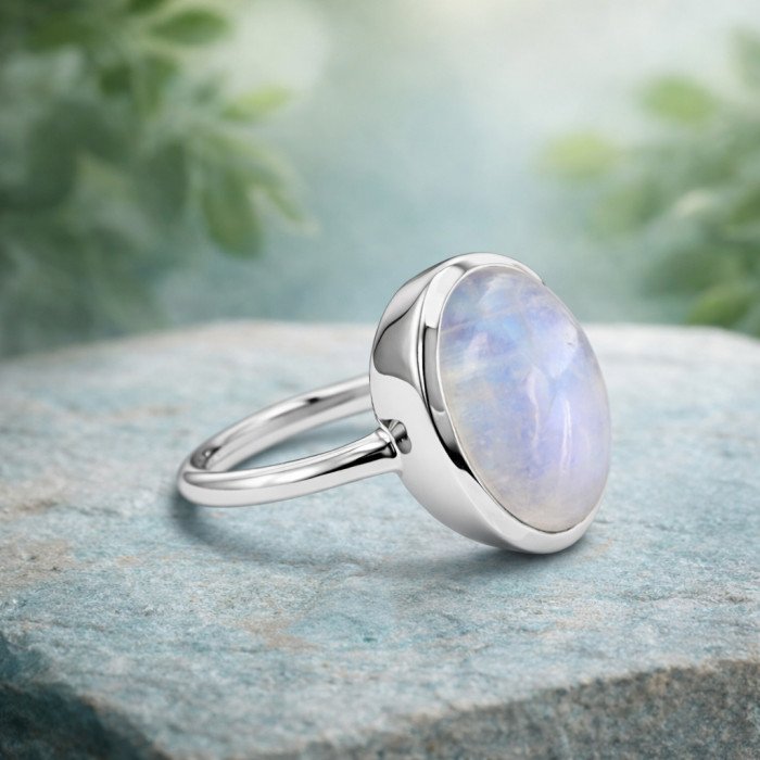 Elegant 925 Sterling Silver Rainbow Moonstone Oval Cut Statement Ring for Her