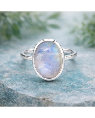Elegant 925 Sterling Silver Rainbow Moonstone Oval Cut Statement Ring for Her