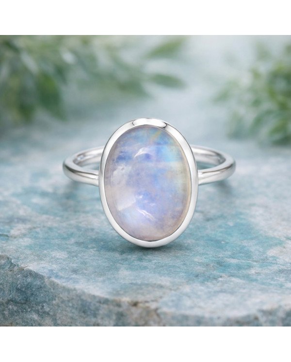 Elegant 925 Sterling Silver Rainbow Moonstone Oval Cut Statement Ring for Her