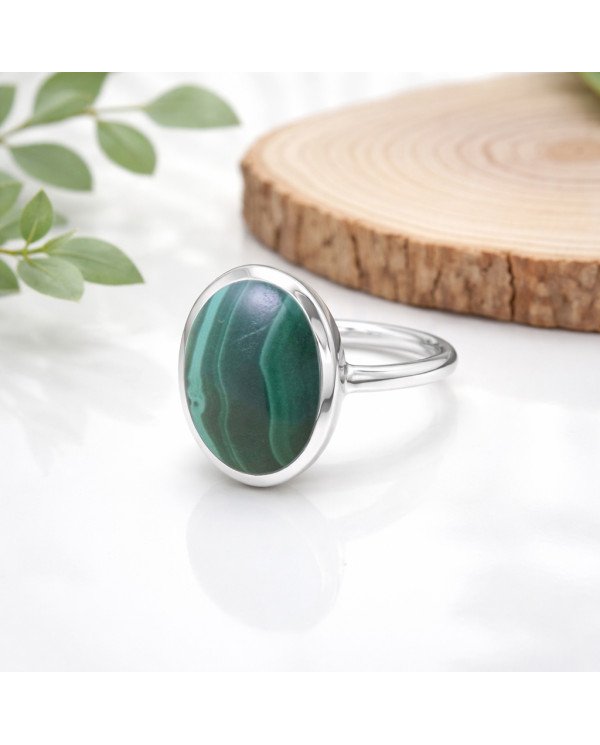 Malachite gem ring 925 sterling silver ring solitaire silver ring.