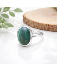 Malachite gem ring 925 sterling silver ring solitaire silver ring.