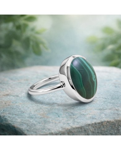 Malachite gem ring 925 sterling silver ring solitaire silver ring.