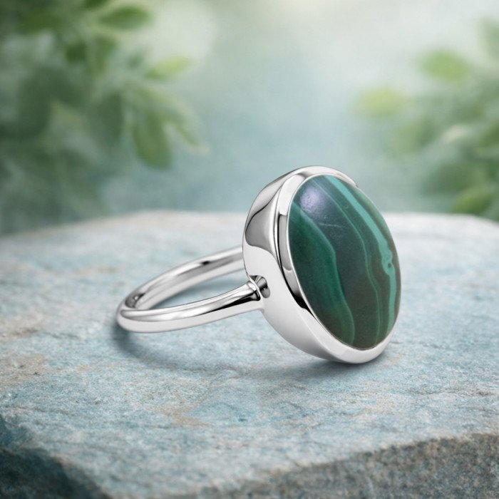 Malachite gem ring 925 sterling silver ring solitaire silver ring.