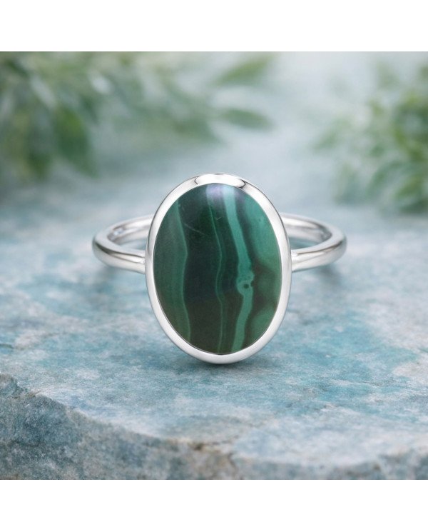Malachite gem ring 925 sterling silver ring solitaire silver ring.