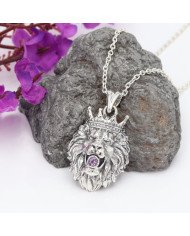 Amethyst Lion Pendant in 925 Sterling Silver – Handmade Men’s Jewelry