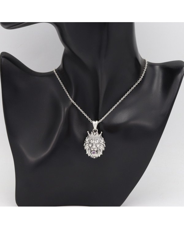 Amethyst Lion Pendant in 925 Sterling Silver – Handmade Men’s Jewelry