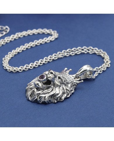 Amethyst Lion Pendant in 925 Sterling Silver – Handmade Men’s Jewelry
