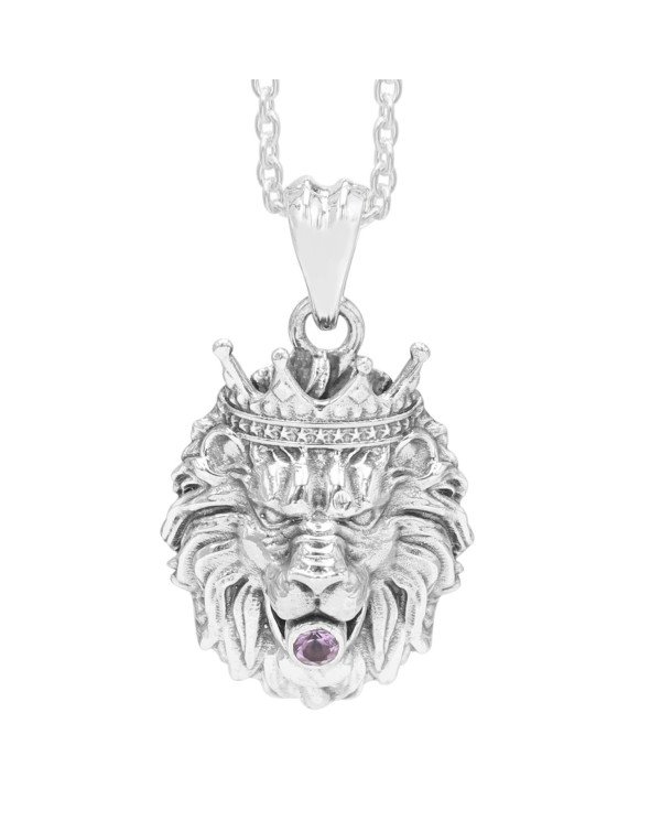 Amethyst Lion Pendant in 925 Sterling Silver – Handmade Men’s Jewelry