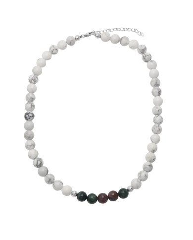 Bloodstone Beads Necklace with Howlite | 925 Sterling Silver