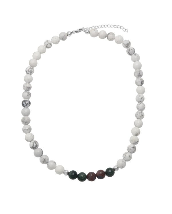 Bloodstone Beads Necklace with Howlite | 925 Sterling Silver