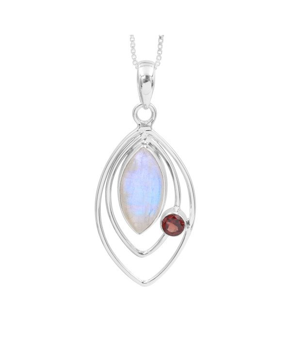 Moonstone Pendant with Garnet | 925 Sterling Silver Handmade Jewelry
