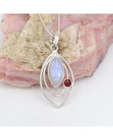 Moonstone Pendant with Garnet | 925 Sterling Silver Handmade Jewelry