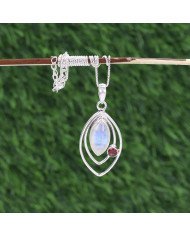 Moonstone Pendant with Garnet | 925 Sterling Silver Handmade Jewelry