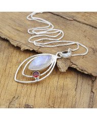Moonstone Pendant with Garnet | 925 Sterling Silver Handmade Jewelry