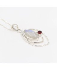 Moonstone Pendant with Garnet | 925 Sterling Silver Handmade Jewelry