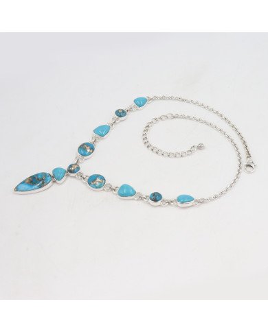 Natural Arizona Turquoise And Blue Copper Turquoise Gemstone Sterling Silver Necklaces | Jewels Artisan