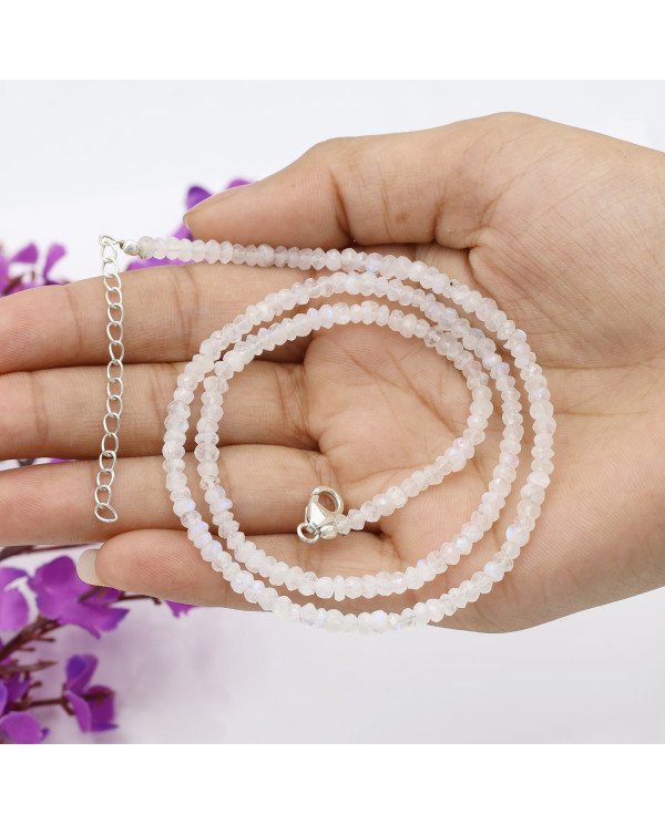 Moonstone Beads Gemstone 925 Sterling Silver Necklace| Jewels Artisan