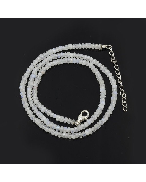 Moonstone Beads Gemstone 925 Sterling Silver Necklace| Jewels Artisan