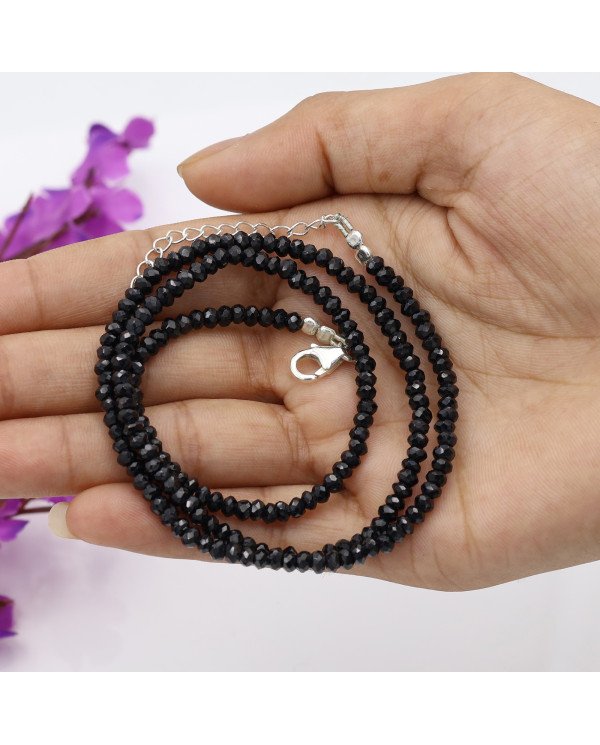 Black Spinal Gemstone Sterling Silver Beads Necklace| Jewels Artisan.
