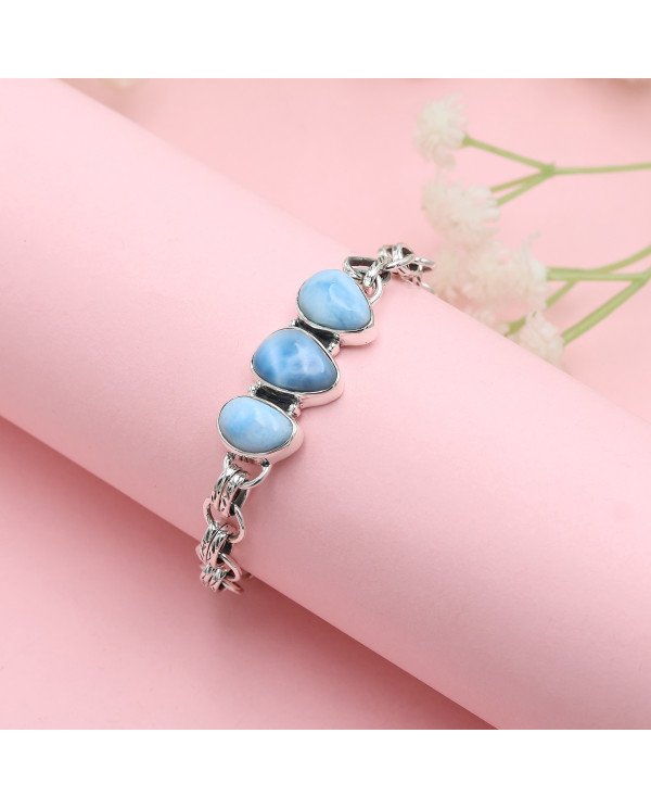 Larimar Bracelet | 925 Sterling Silver Handmade Gemstone Chain Jewelry