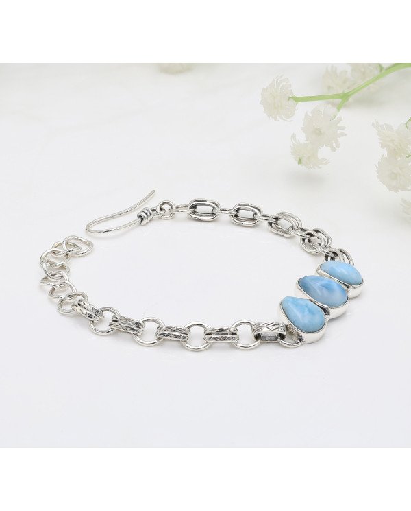 Larimar Bracelet | 925 Sterling Silver Handmade Gemstone Chain Jewelry