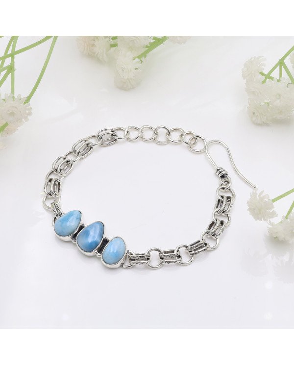 Larimar Bracelet | 925 Sterling Silver Handmade Gemstone Chain Jewelry