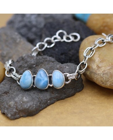 Larimar Bracelet | 925 Sterling Silver Handmade Gemstone Chain Jewelry
