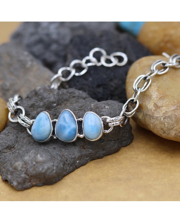 Larimar Bracelet | 925 Sterling Silver Handmade Gemstone Chain Jewelry