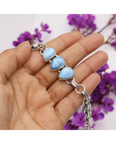 Larimar Bracelet | 925 Sterling Silver Handmade Gemstone Chain Jewelry