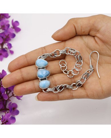 Larimar Bracelet | 925 Sterling Silver Handmade Gemstone Chain Jewelry