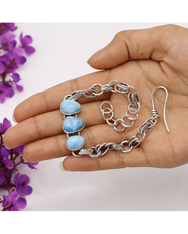 Larimar Bracelet | 925 Sterling Silver Handmade Gemstone Chain Jewelry