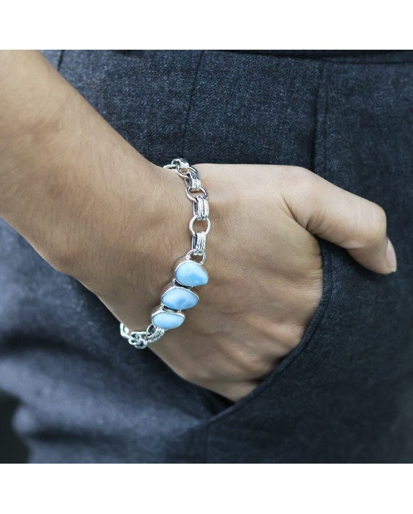 Larimar Bracelet | 925 Sterling Silver Handmade Gemstone Chain Jewelry