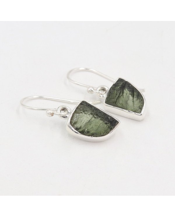 Raw Moldavite Dangling Earrings | 925 Sterling Silver Handmade Jewelry