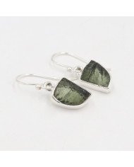 Raw Moldavite Dangling Earrings | 925 Sterling Silver Handmade Jewelry