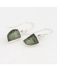 Raw Moldavite Dangling Earrings | 925 Sterling Silver Handmade Jewelry