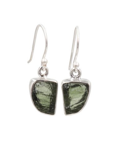Raw Moldavite Dangling Earrings | 925 Sterling Silver Handmade Jewelry